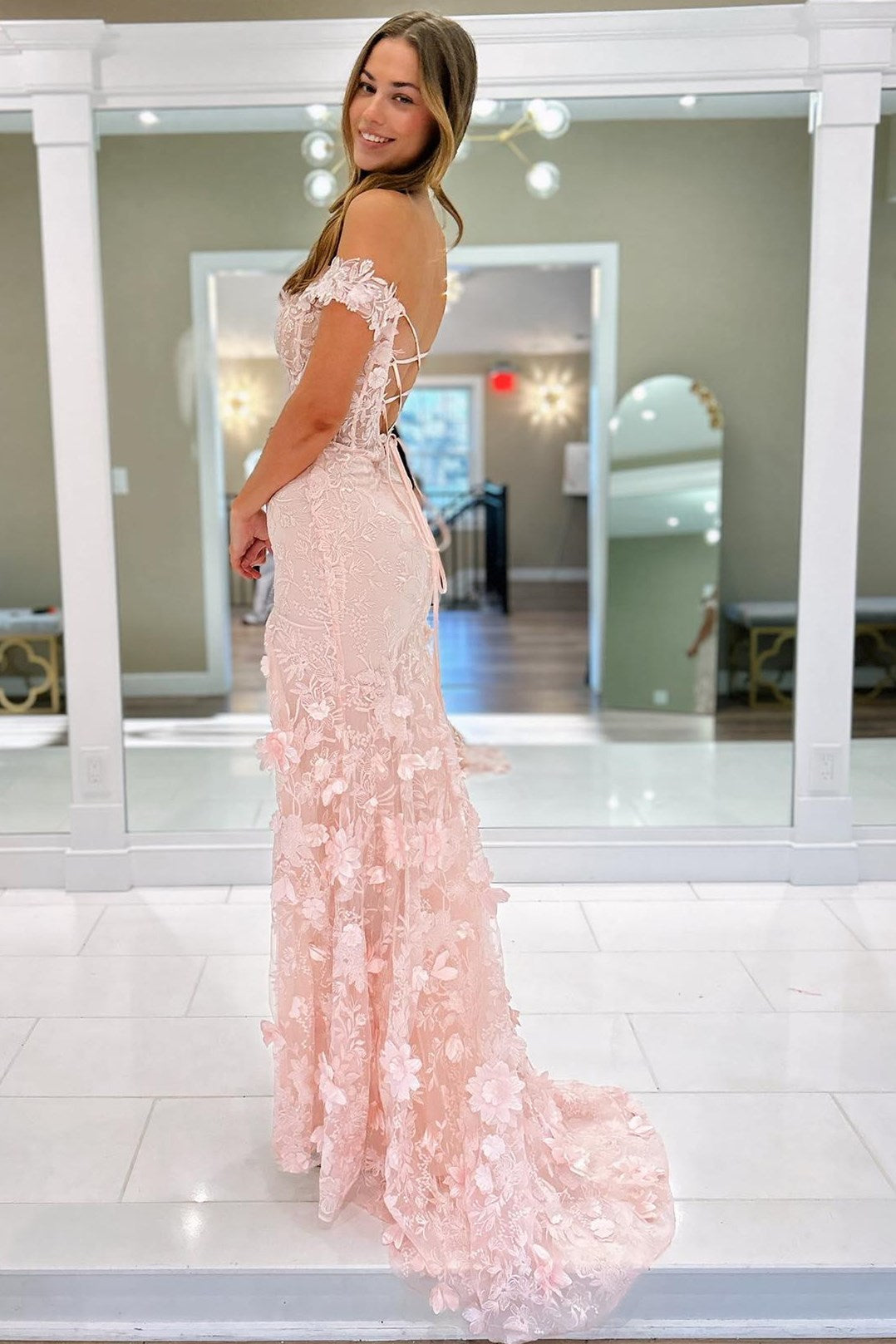 3D Floral Lace Off-the-Shoulder Corset Sheer Long Formal Dress with Slit 3D Floral Lace Off-the-Shoulder Corset Sheer Long Formal Dress with Slit