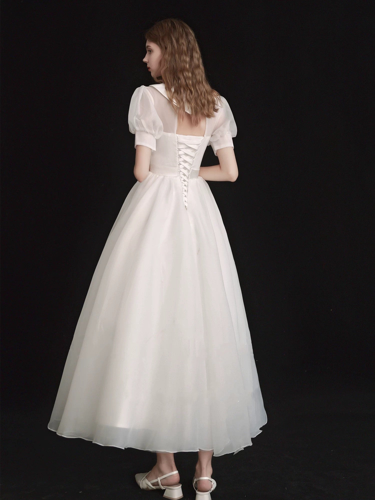 organza tea length dress Organza A-line Sweetheart Pleated Tea Length Homecoming Dresses, MH633