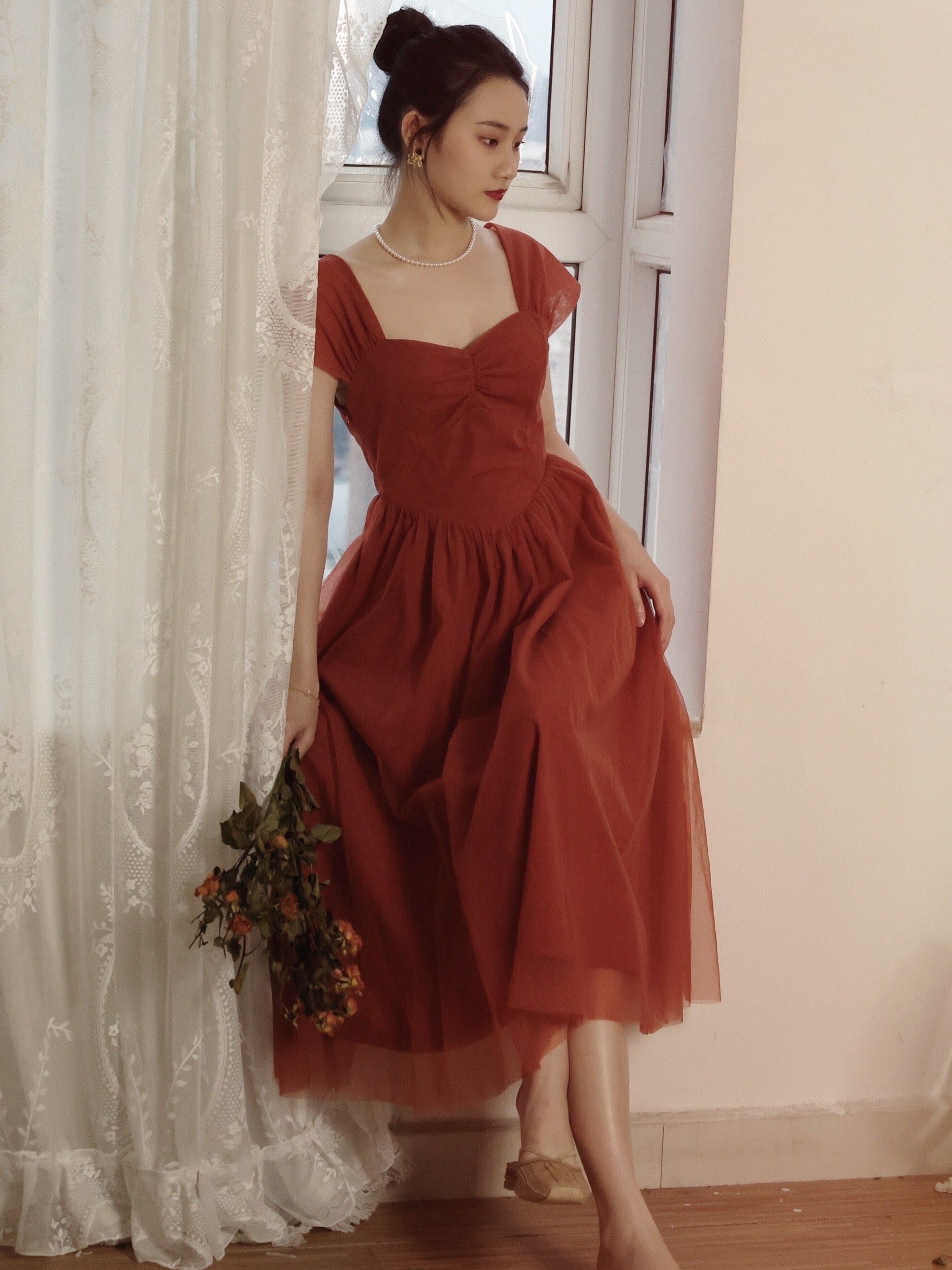 New Arrival Cap Sleeves Tulle 50s Swing Dress New Arrival Cap Sleeves Tulle 50s Swing Dress