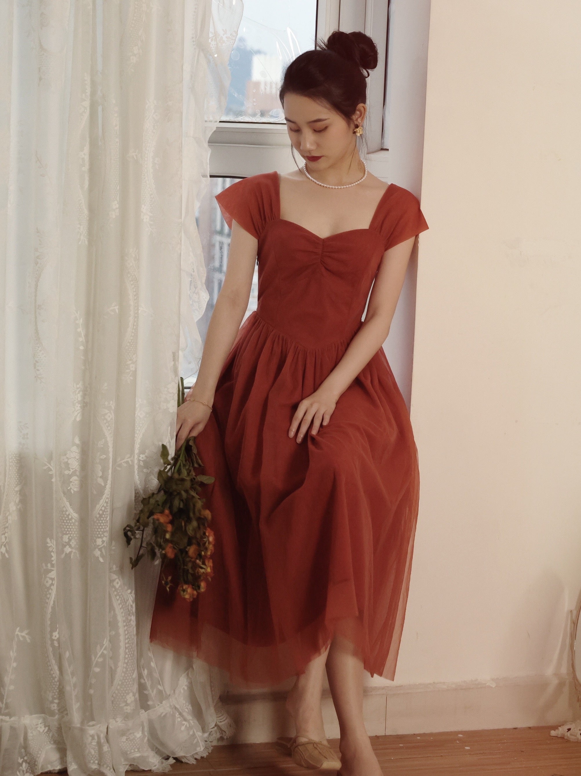 New Arrival Cap Sleeves Tulle 50s Swing Dress New Arrival Cap Sleeves Tulle 50s Swing Dress