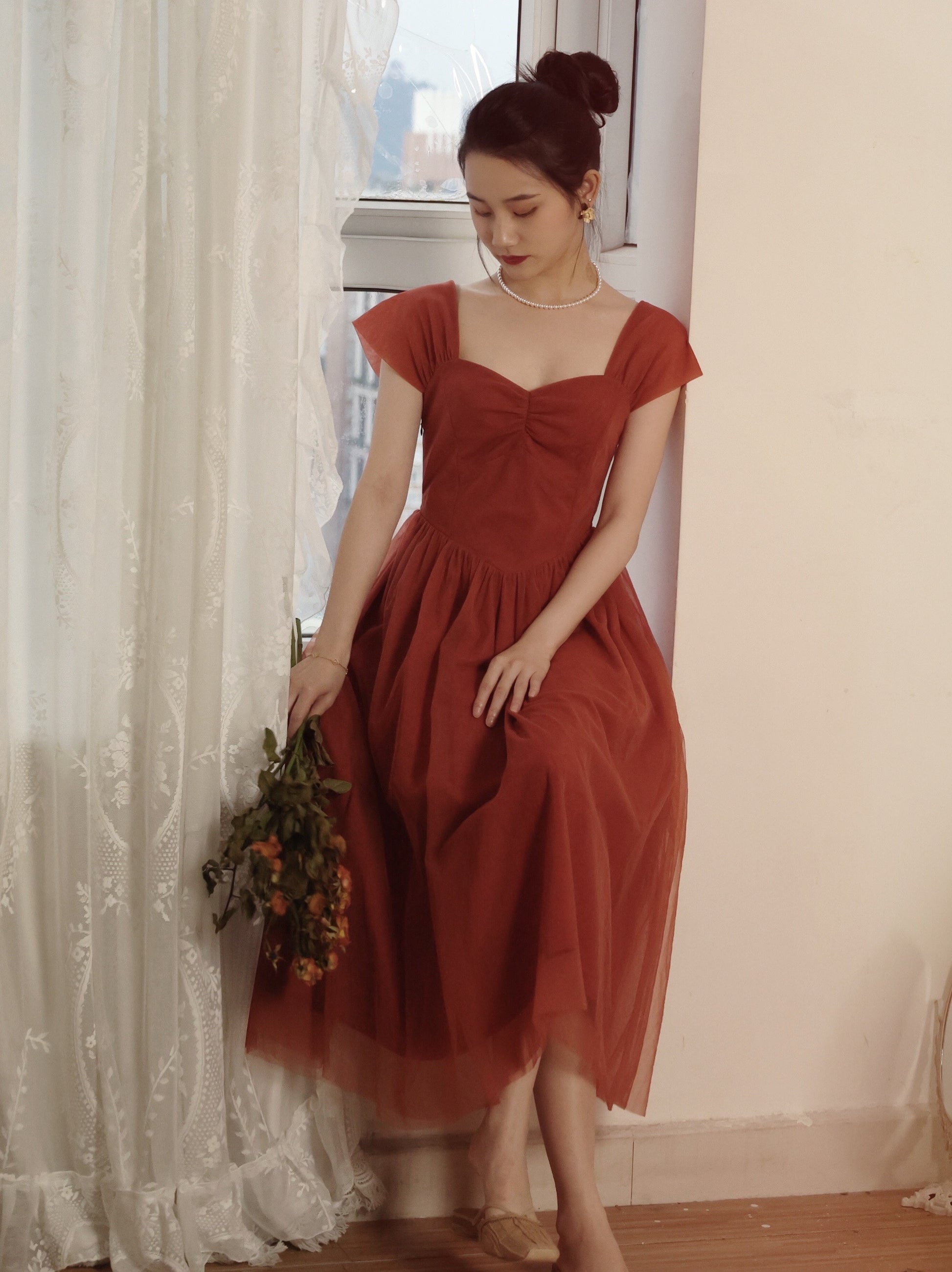 New Arrival Cap Sleeves Tulle 50s Swing Dress - DollyGown