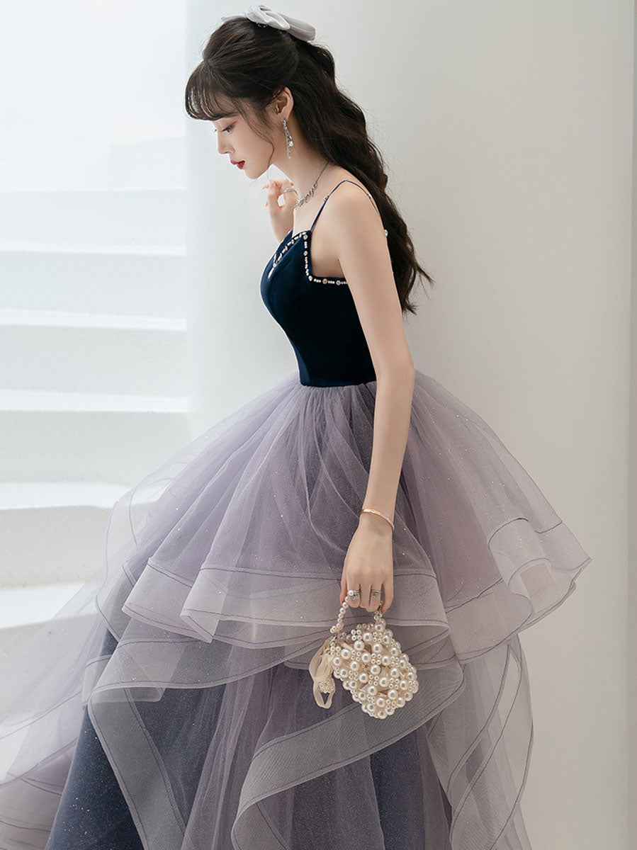 Elegant Purple Sweetheart Neck Tulle Floor-Length Prom Dress for Graduations