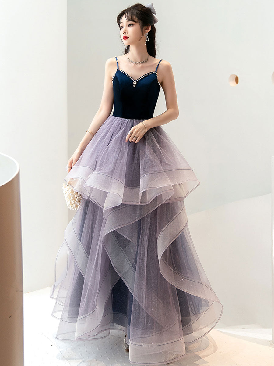 Elegant Purple Sweetheart Neck Tulle Floor-Length Prom Dress for Graduations