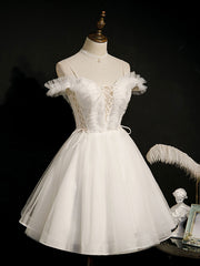 Elegant White Off-Shoulder Short Prom Dress with Puffy Tulle