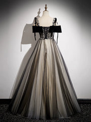 Elegant A-Line Tulle Black Long Prom Dress: Stunning Formal Evening Gown