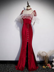 Burgundy Mermaid Long Prom Dress Velvet Formal Gown for Women