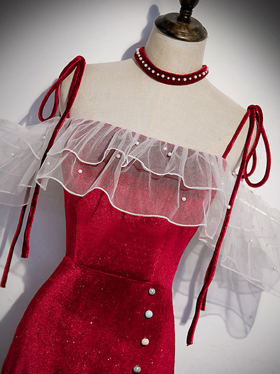 Burgundy Mermaid Long Prom Dress Velvet Formal Gown for Women