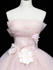 Pink Tulle Lace Applique Long Prom Dress Sweet Sixteen Pink Gown