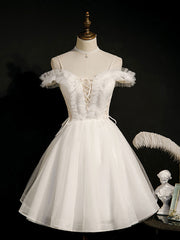 Elegant White Off-Shoulder Short Prom Dress with Puffy Tulle