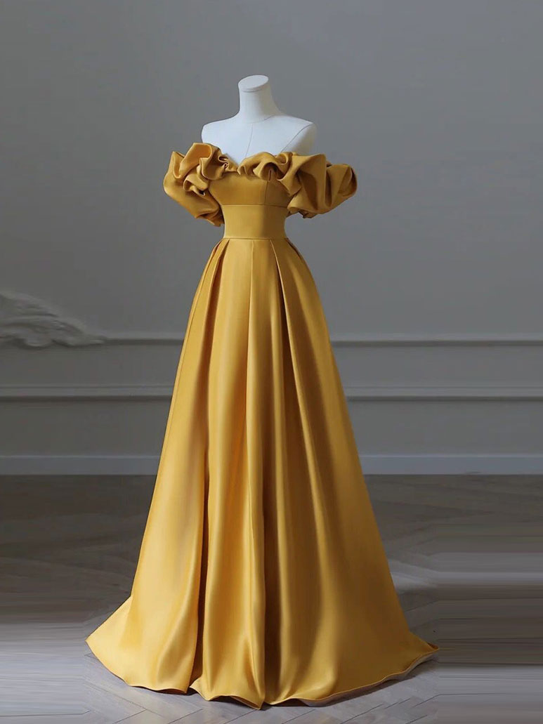 Stunning Satin Yellow Aline Prom Dress For Formal Events And Parties US Yellow (As Picture)