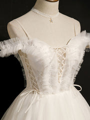 Elegant White Off-Shoulder Short Prom Dress with Puffy Tulle