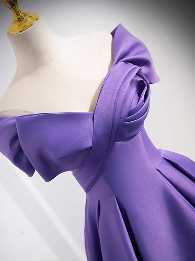 purple ball gown dresses Twist-Front off Shoulder Satin Purple Ball Gown Prom Dress