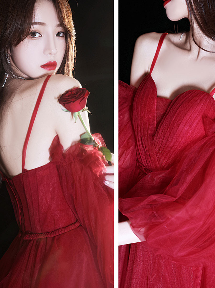 Elegant Red Sweetheart Neck Tulle Short Prom Dress for Homecoming