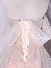 Pink Off Shoulder Tulle A-Line Prom Dresses For Women Formal