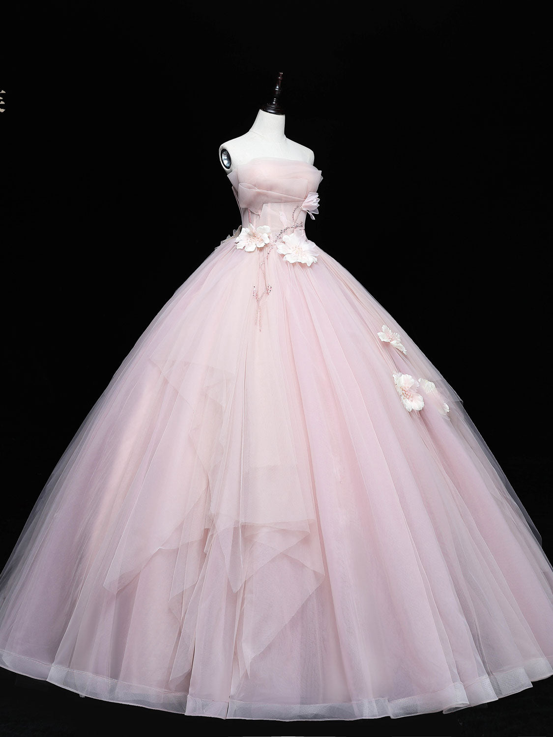 Pink Tulle Lace Applique Long Prom Dress Sweet Sixteen Pink Gown