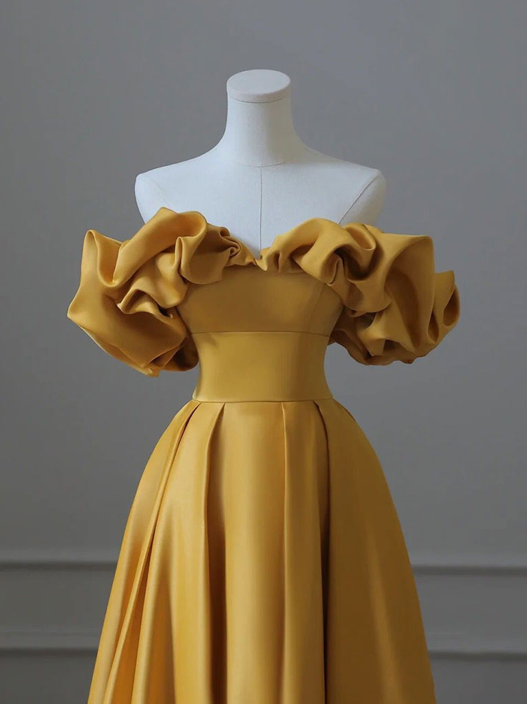 Stunning Satin Yellow Aline Prom Dress For Formal Events And Parties Stunning Satin Yellow Aline Prom Dress For Formal Events And Parties