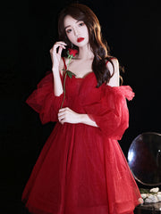 Elegant Red Sweetheart Neck Tulle Short Prom Dress for Homecoming
