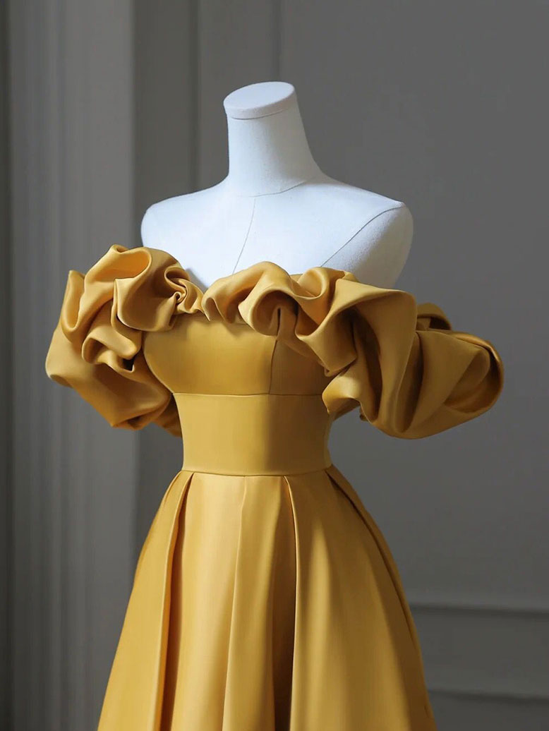 Stunning Satin Yellow Aline Prom Dress For Formal Events And Parties Stunning Satin Yellow Aline Prom Dress For Formal Events And Parties