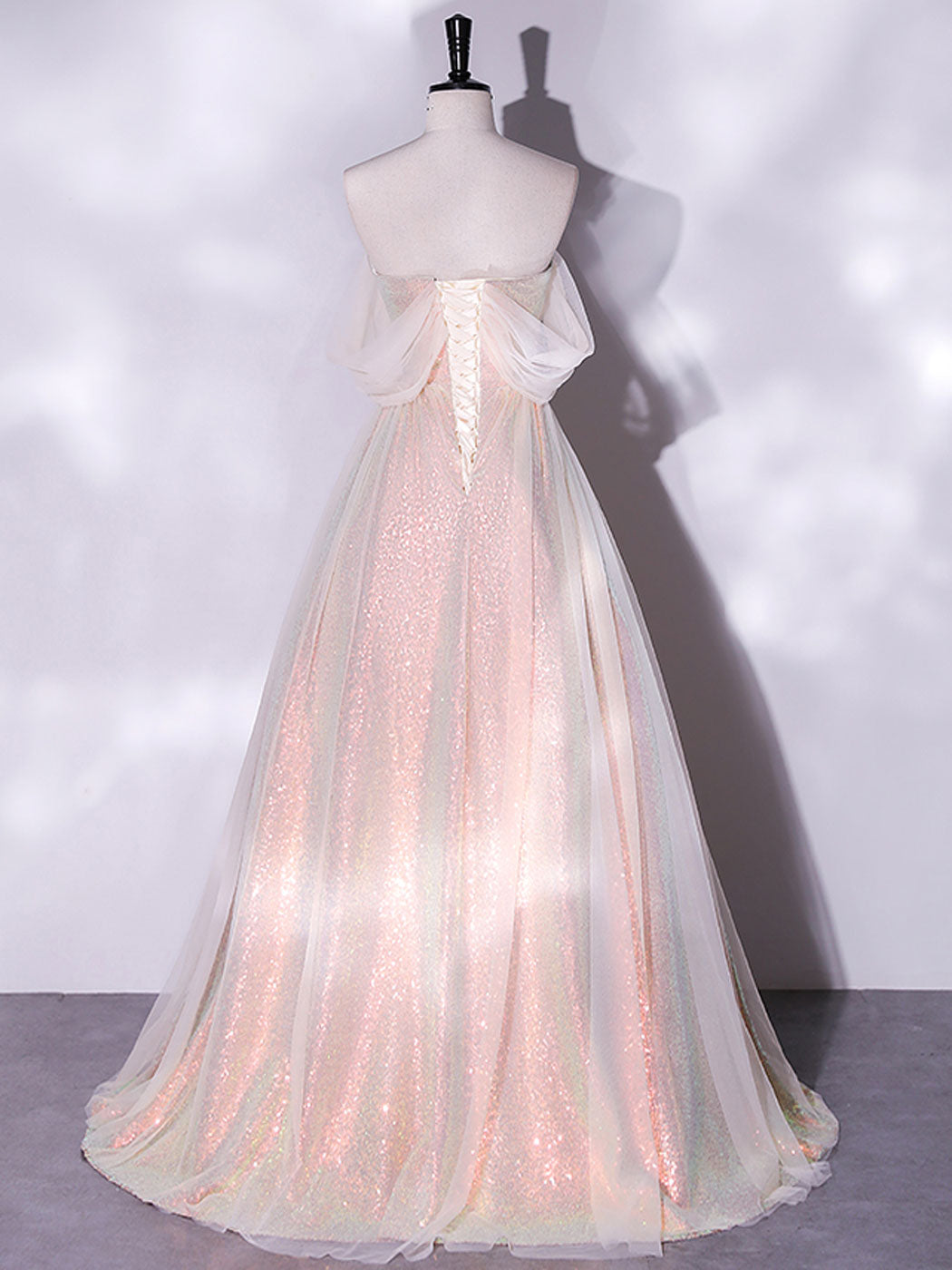Pink Off Shoulder Tulle A-Line Prom Dresses For Women Formal