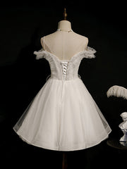 Elegant White Off-Shoulder Short Prom Dress with Puffy Tulle