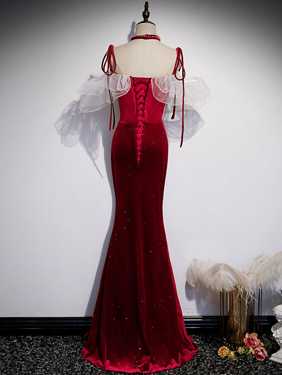 Burgundy Mermaid Long Prom Dress Velvet Formal Gown for Women