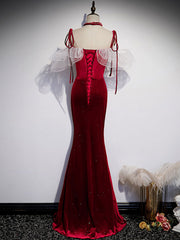 Burgundy Mermaid Long Prom Dress Velvet Formal Gown for Women