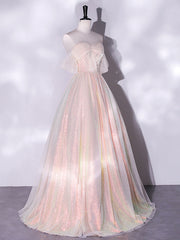 Pink Off Shoulder Tulle A-Line Prom Dresses For Women Formal