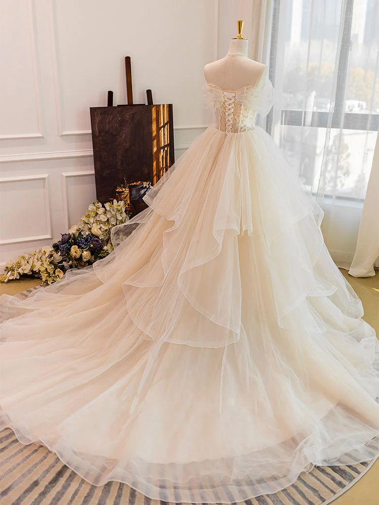 Off Shoulders Ruffles Romantic Princess Ball Gown - DollyGown