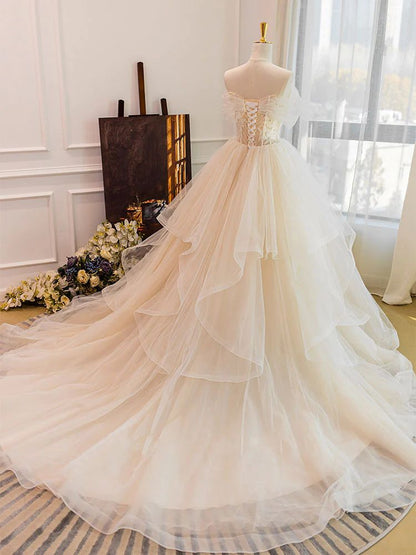 Off Shoulders Ruffles Romantic Princess Ball Gown - DollyGown