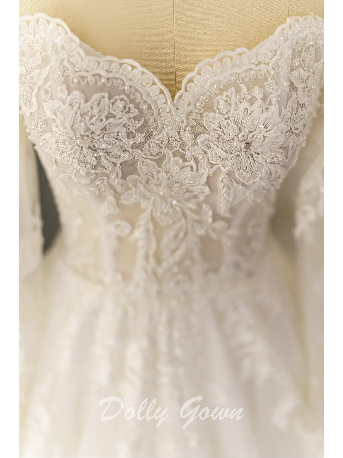 Off The Shoulder Lace A-line See Through Long Sleeve Wedding Dress - DollyGown