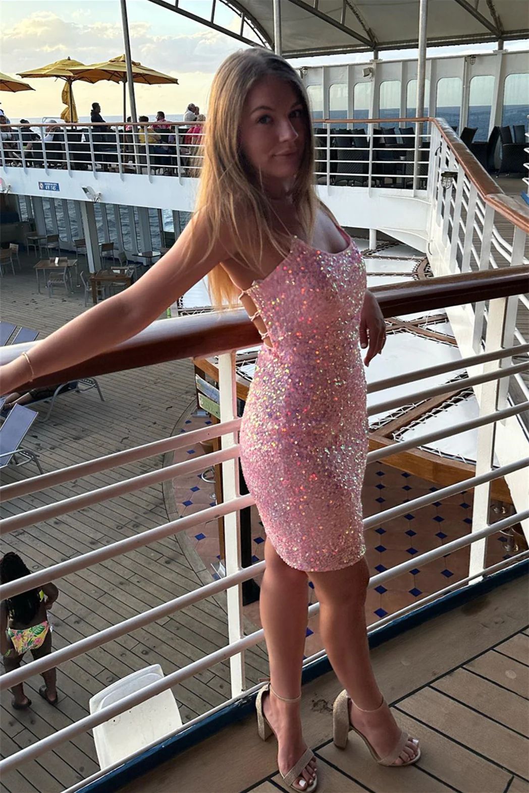 Pink Sequins Bodycon Homecoming Dress - DollyGown
