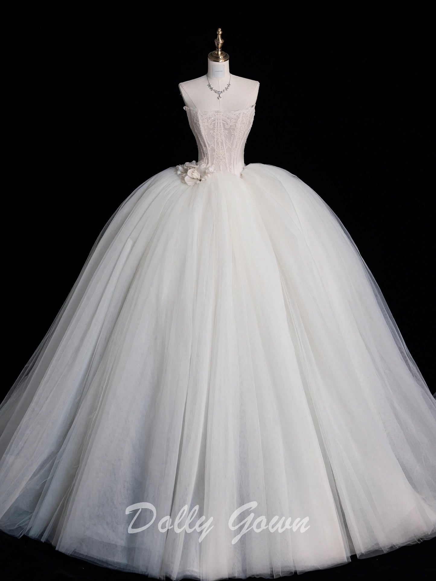 Princess Strapless Sheer Corset Ball Gown Wedding Dress - DollyGown
