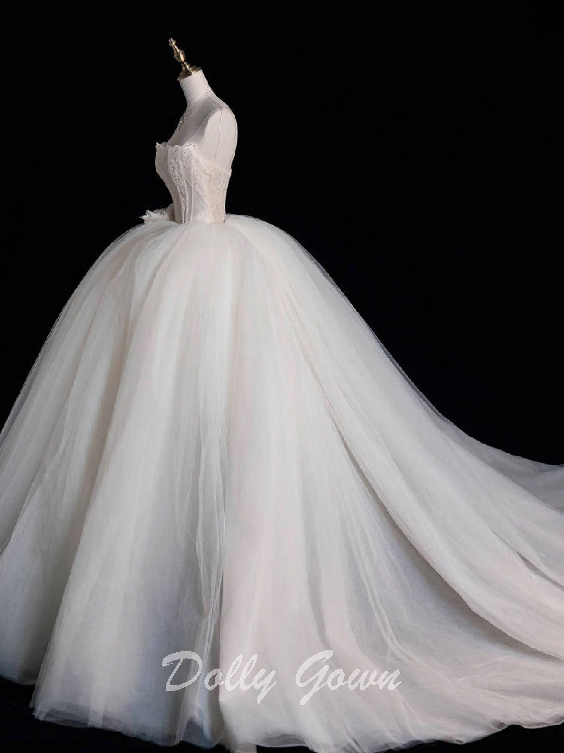 Princess Strapless Sheer Corset Ball Gown Wedding Dress - DollyGown