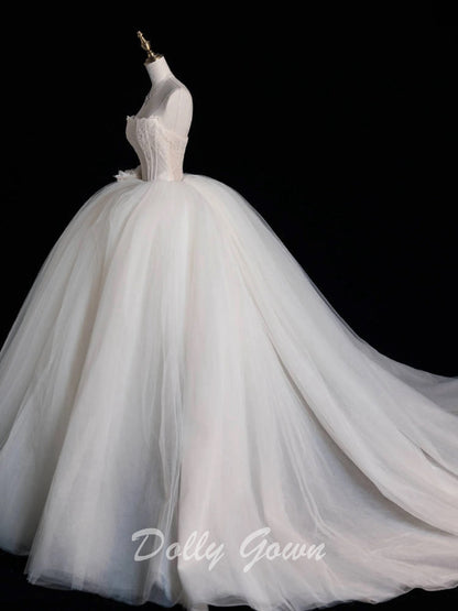 Princess Strapless Sheer Corset Ball Gown Wedding Dress - DollyGown