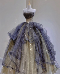 Elegant Sparkle Ruffle Tulle Long Ball Gown Prom Dresses