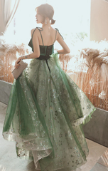 Dark Green Velvet Party Strap Prom Evening Gown Dress