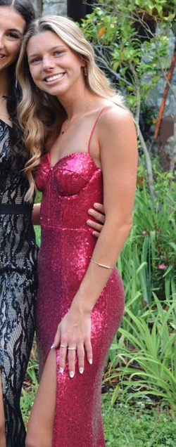 Hot Pink Sequin Long Prom Party Evening Dresses With Slit 