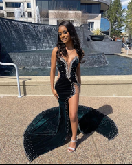 Velvet High Slit Prom Dress for Wedding Reception or Bridesmaid