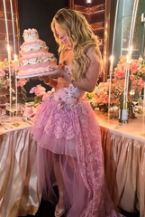 Elegant Pink High Low Evening Party Prom Fashion Dress For Women