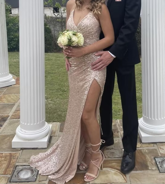 Light Champagne Sequin Prom Dresses Evening Party Formal Gowns For Women