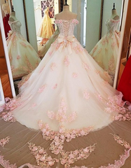 Elegant Beaded Sweet 16 Prom Dresses Pink Lace Ball Gown