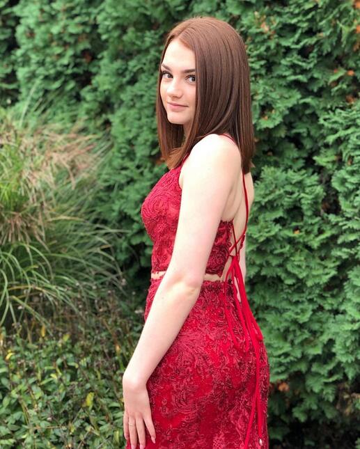 Red Spaghetti Strap Lace Tulle Two Piece Long Prom Dress Red Spaghetti Strap Lace Tulle Two Piece Long Prom Dress