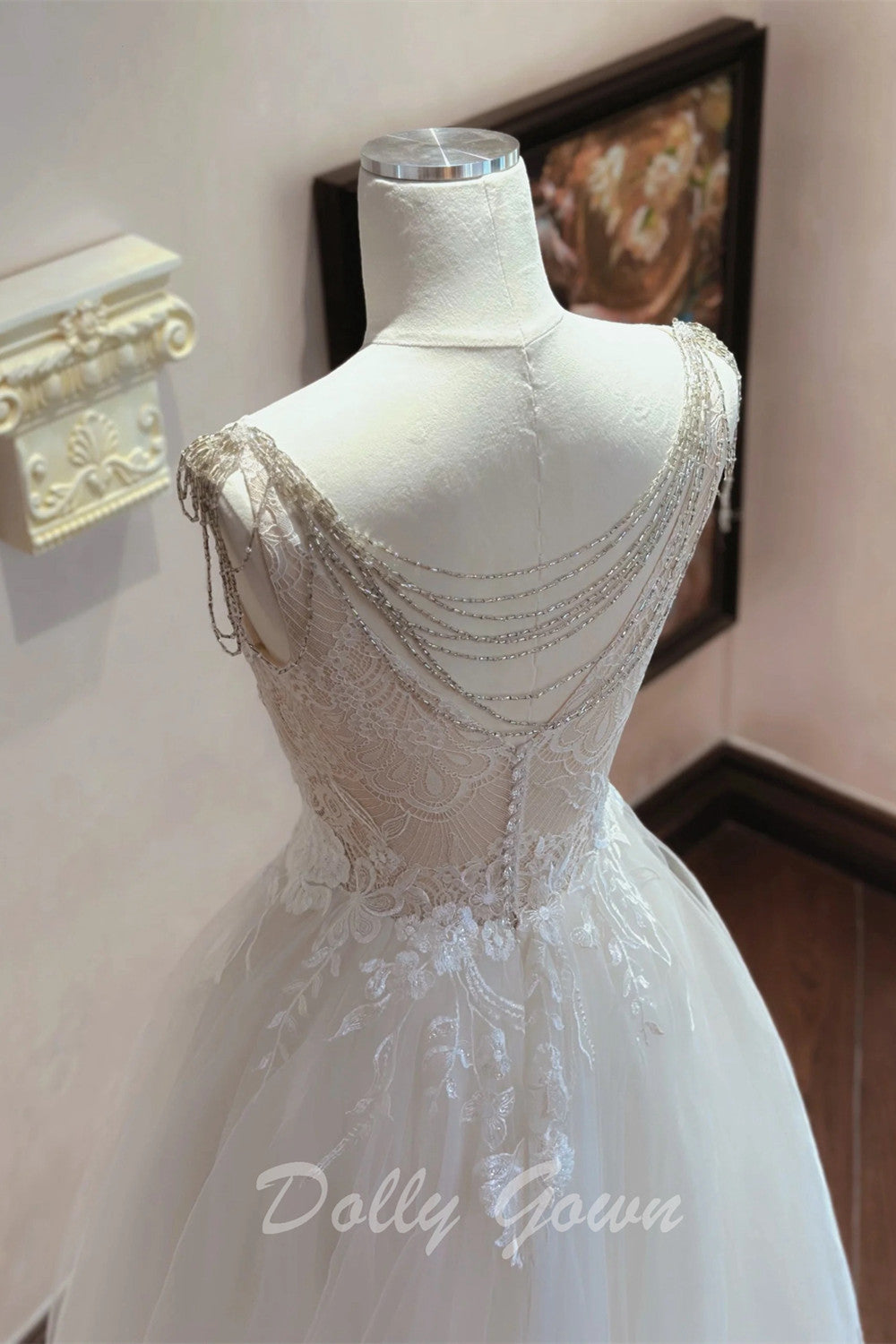 Romantic Boat Neck Sheer Lace Top A-line Tulle Wedding Dress Romantic Boat Neck Sheer Lace Top A-line Tulle Wedding Dress