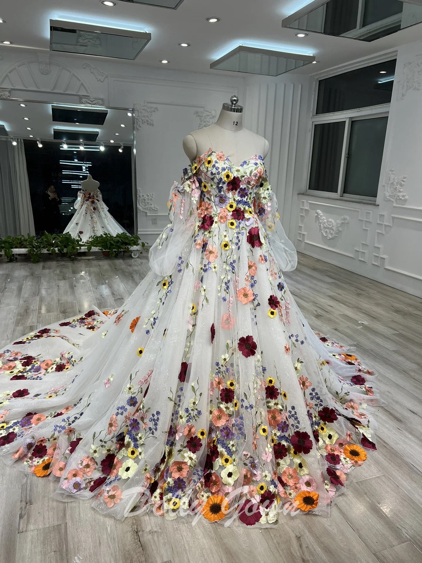 Romantic Fairy Tulle 3D Floral Colorful Wedding Dress Romantic Fairy Tulle 3D Floral Colorful Wedding Dress