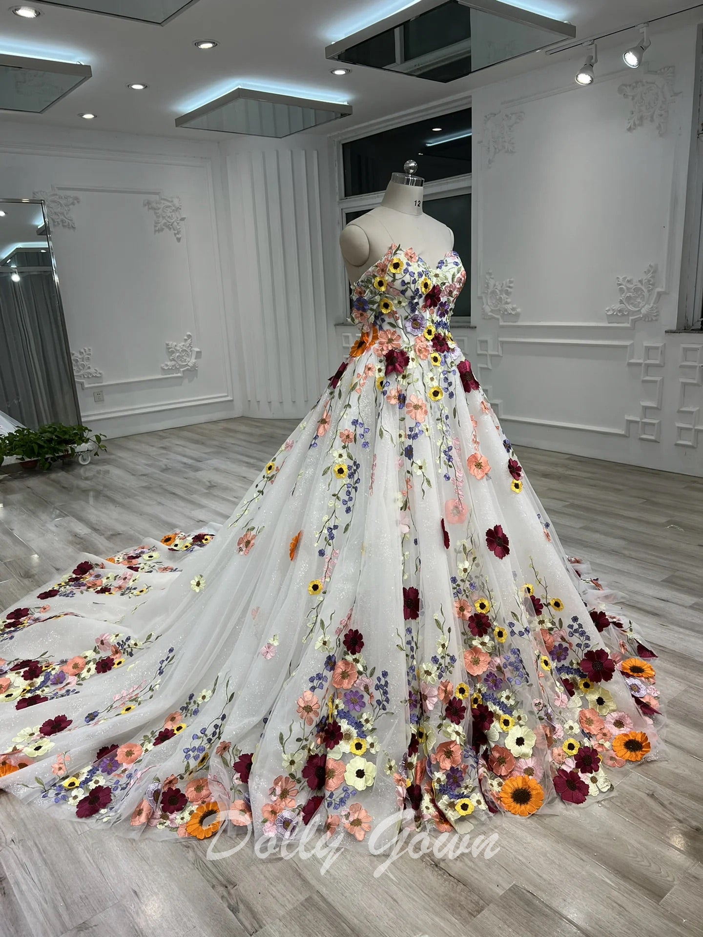 Romantic Fairy Tulle 3D Floral Colorful Wedding Dress - DollyGown