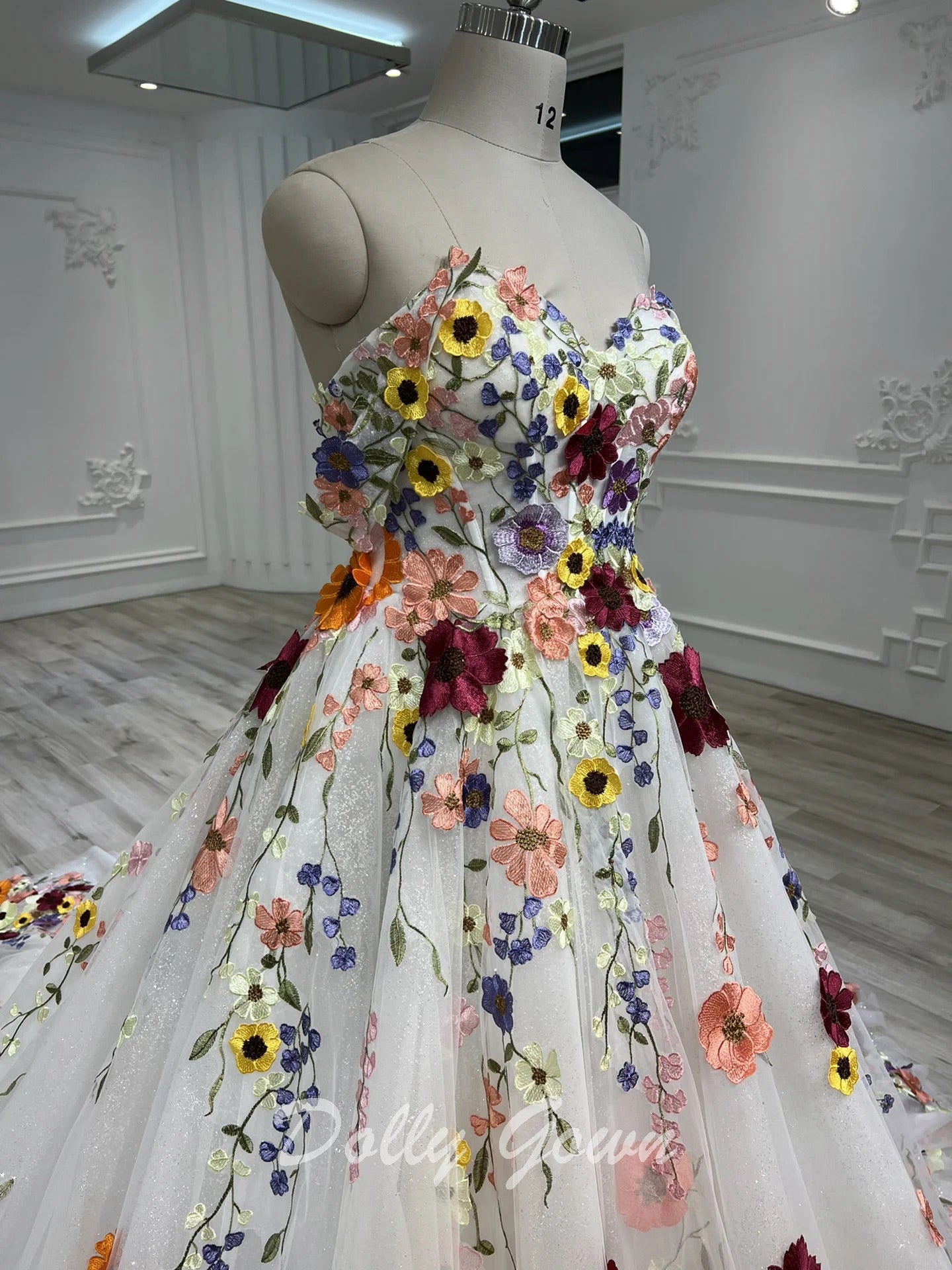 Romantic Fairy Tulle 3D Floral Colorful Wedding Dress Romantic Fairy Tulle 3D Floral Colorful Wedding Dress