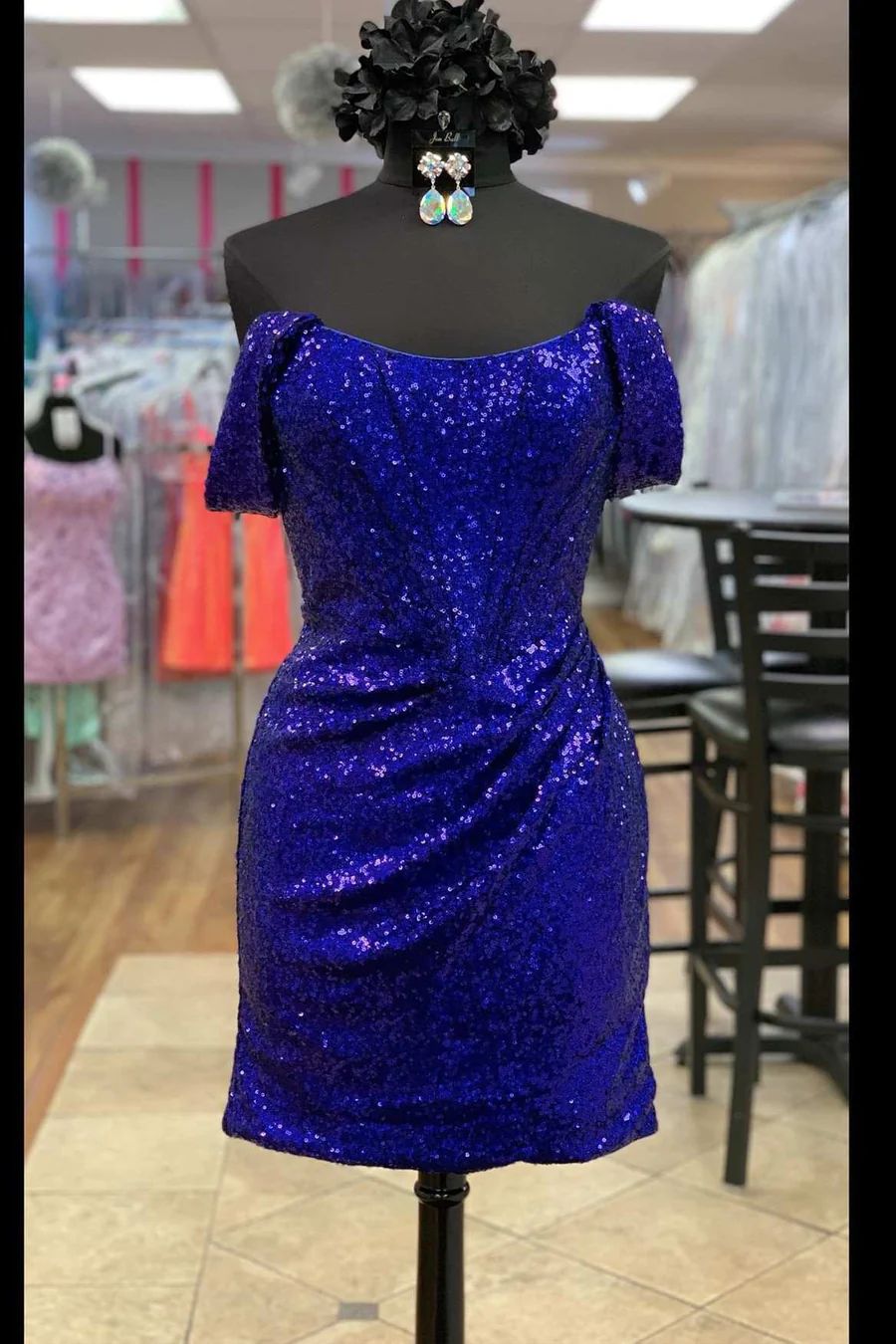 Round Neck Off Shoulder Sequin Homecoming Dress Round Neck Off Shoulder Sequin Homecoming Dress