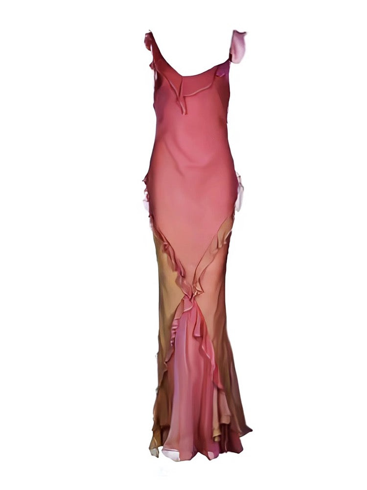 Ruffles Peach Maxi Slip Dress - DollyGown