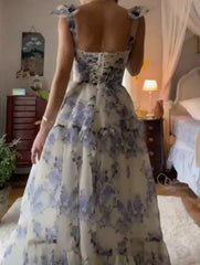 Beautiful Floral Print Chiffon Long Prom Evening Dress For Women