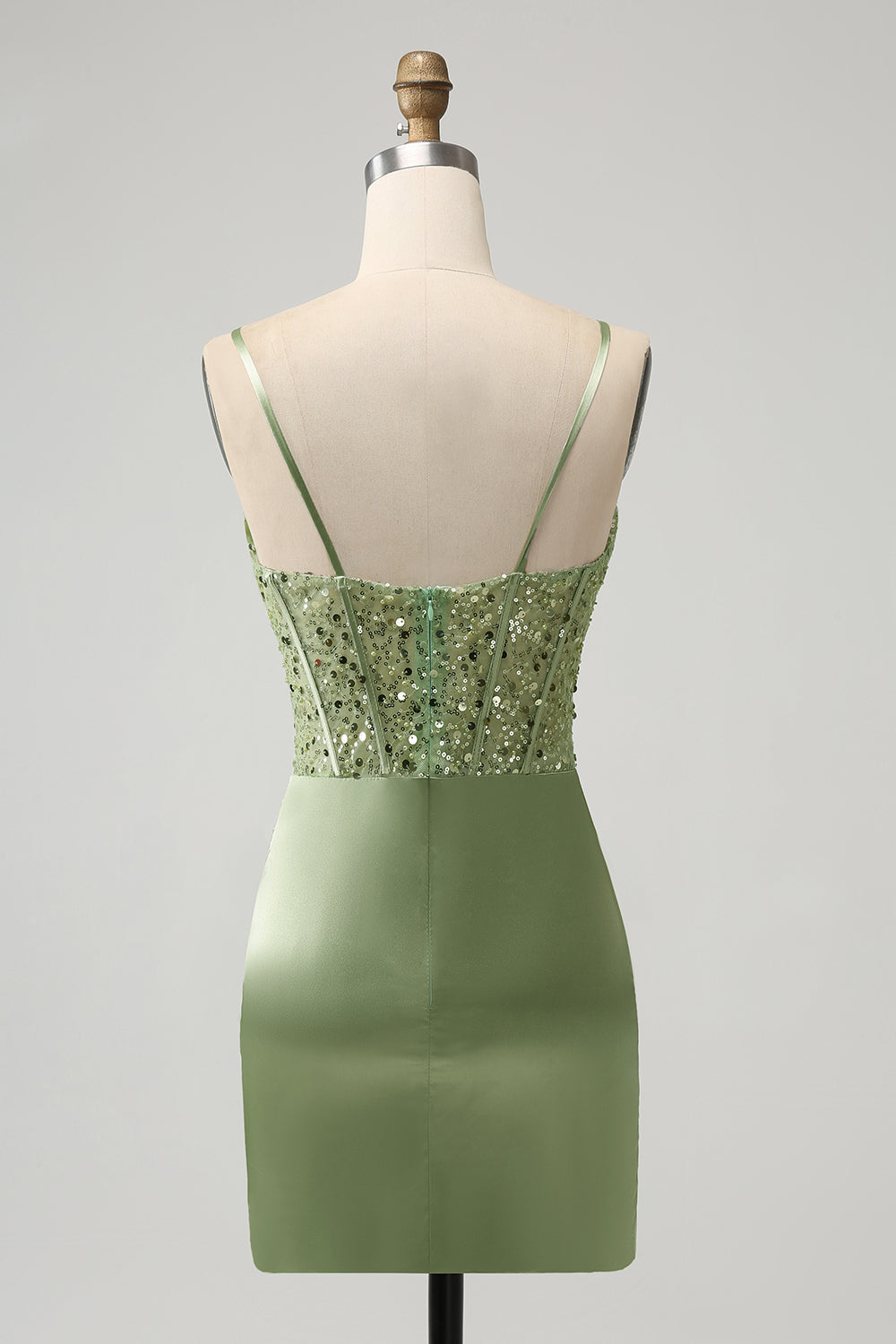 Corset Sequin Mini Homecoming Dress in Sage Green - DollyGown